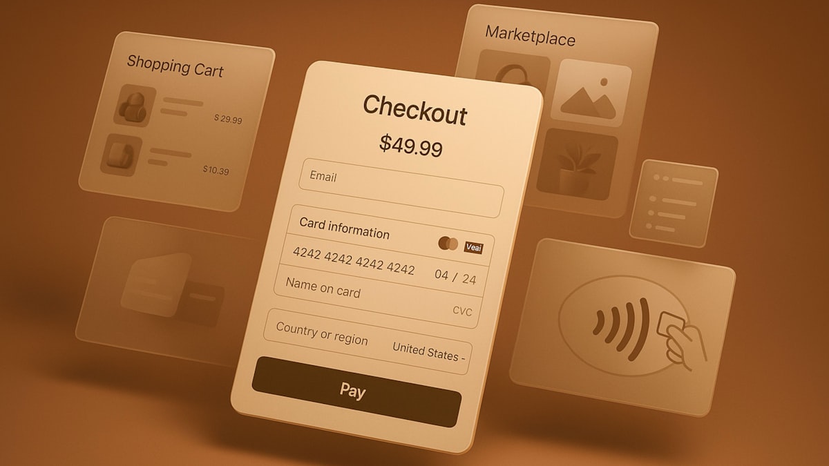 Online checkout screen showing payment details and a shopping cart on a laptop